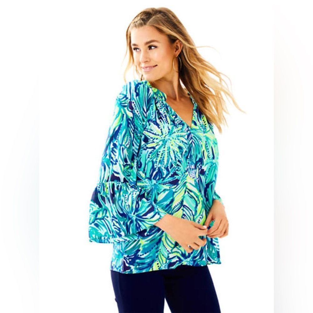 Lilly Pulitzer Matilda Silk Top in Bright Navy Armadilly Daly
